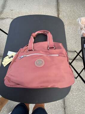 Jolene Couture Rose Pink Water-Resistant Nylon Multi-Pocket Handbag with Crossbo